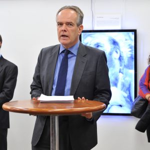 Etienne Krug, Director, Department of Violence and Injury Prevention and Disability, WHO addresses during the 3D photo exhibition during the Launch of the International Perspectives on Spinal Cord Injury on the International Day of People with disability, WHO Headquarters, Geneva. Tuesday 3 December. Photo by Violaine Martin